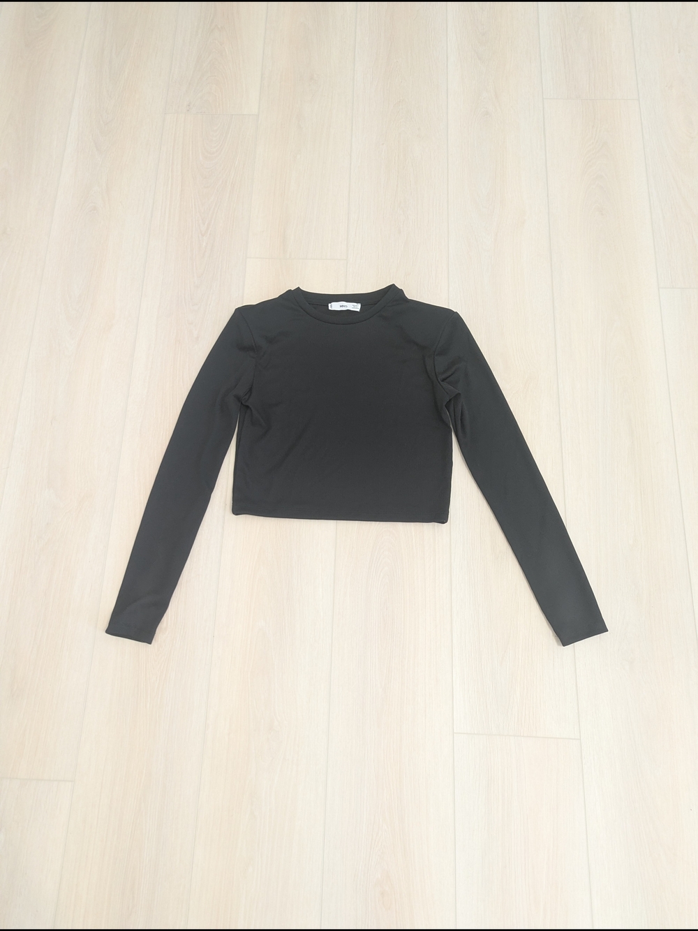 Mango Black Cropped Long-Sleeve Crew Top